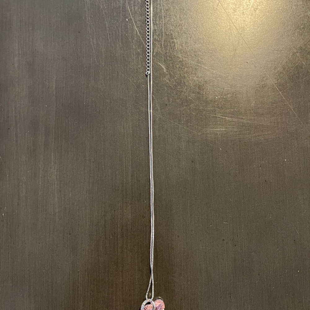 Elegant Silver Necklace with Pink Heart Pendant